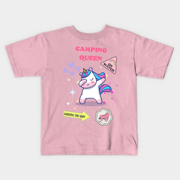 Camping Queen unicorn Kids T-Shirt by JLBCreations